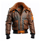 Men's Flight Faux Shearling Lapel Bomber Brown Leather Jacket