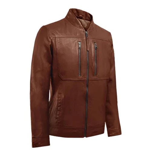 Men's Veil Tan Biker Brown Leather Jacket