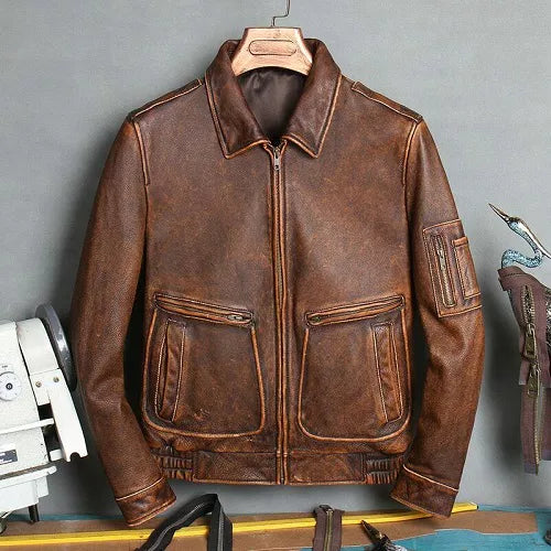 A2 Aviator Brown Bomber Genuine Leather Jacket