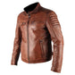 ATX 3 Cross Pockets Brown Waxed Genuine Real Leather Jacket