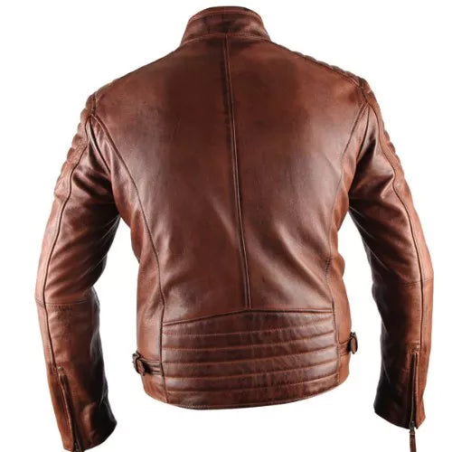 ATX 3 Cross Pockets Brown Waxed Genuine Real Leather Jacket