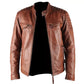 ATX 3 Cross Pockets Brown Waxed Genuine Real Leather Jacket