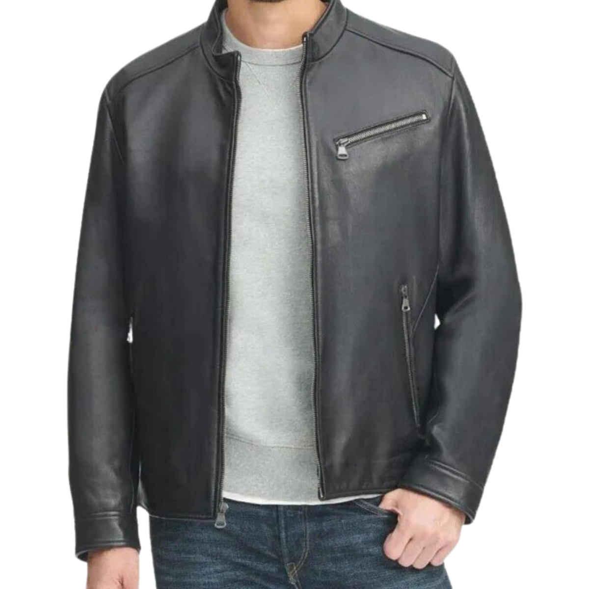 Adam Black Real Leather Jacket