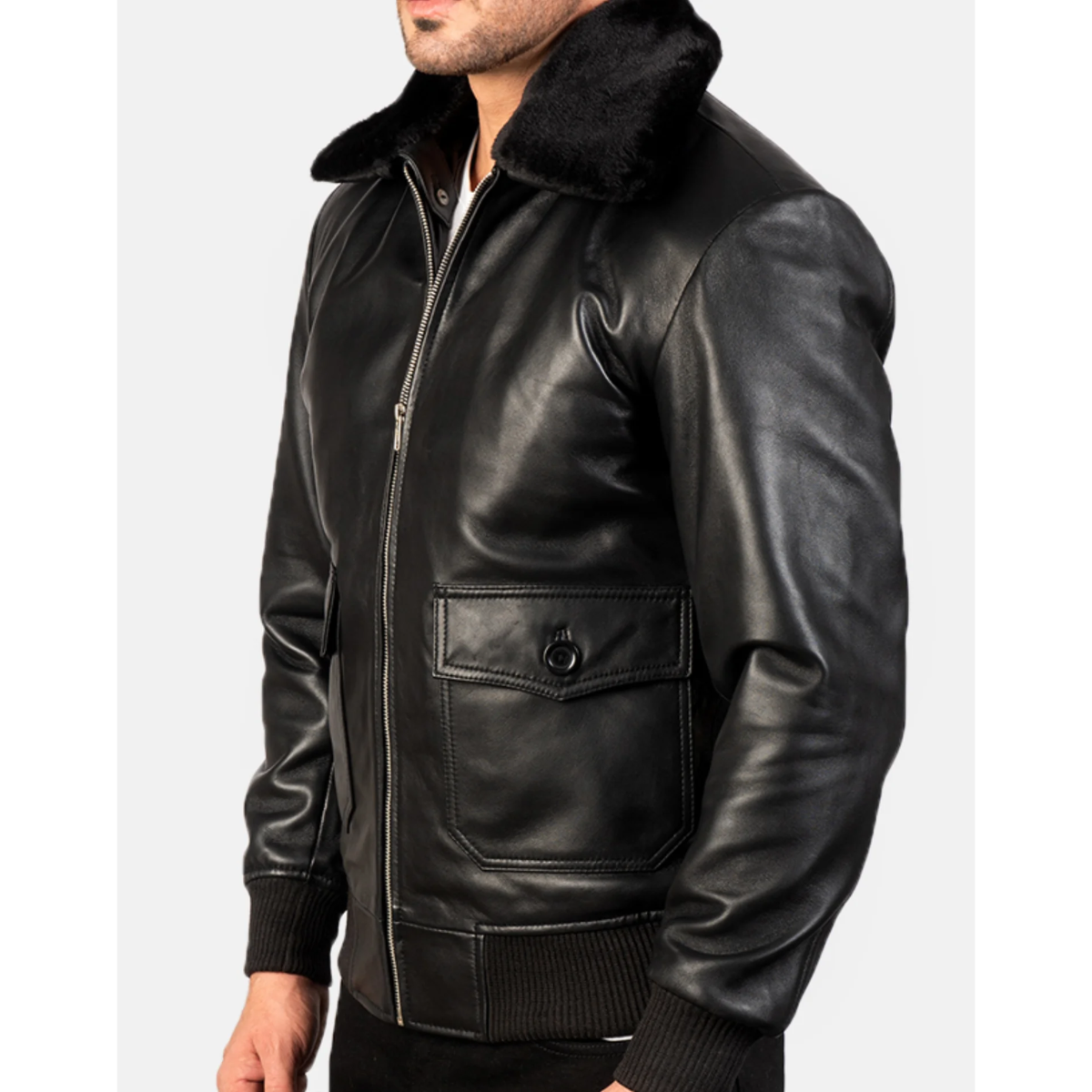 Airin G-1 Black Leather Bomber Jacket