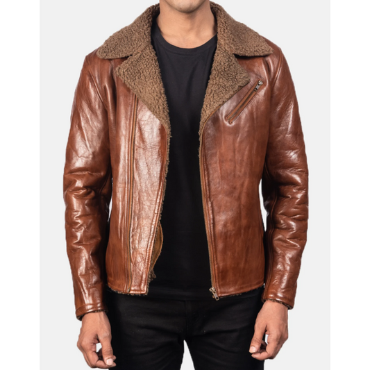 Alberto Brown Leather Shearling Jacket