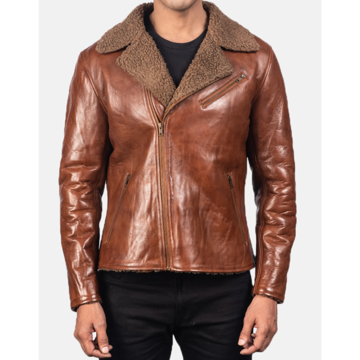 Alberto Brown Leather Shearling Jacket