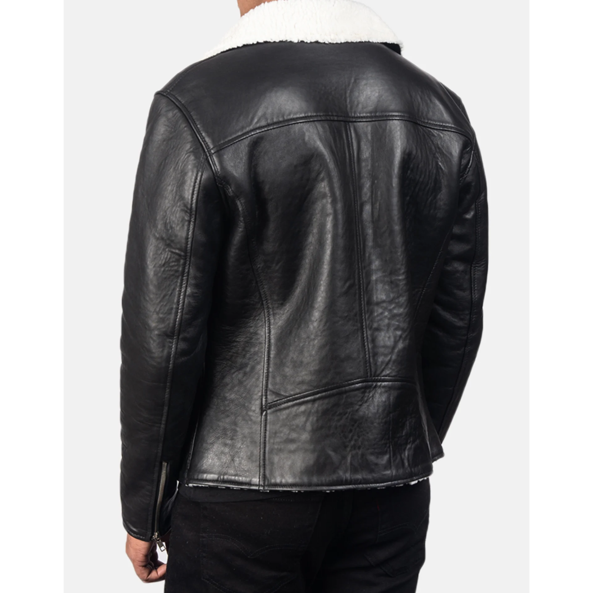 Alberto White Shearling Black Leather Jacket