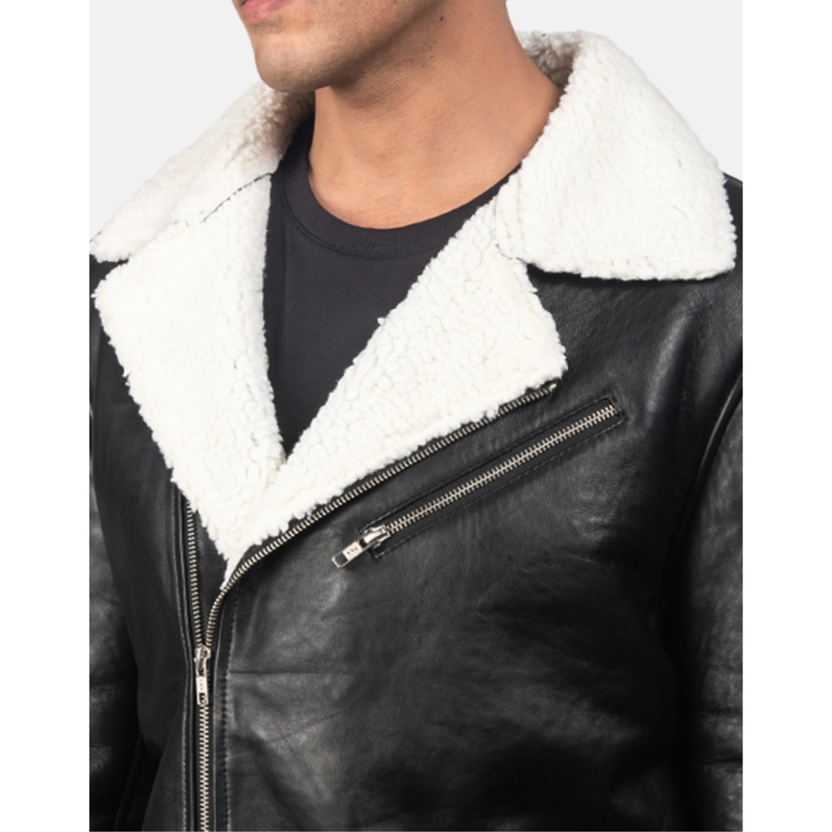 Alberto White Shearling Black Leather Jacket