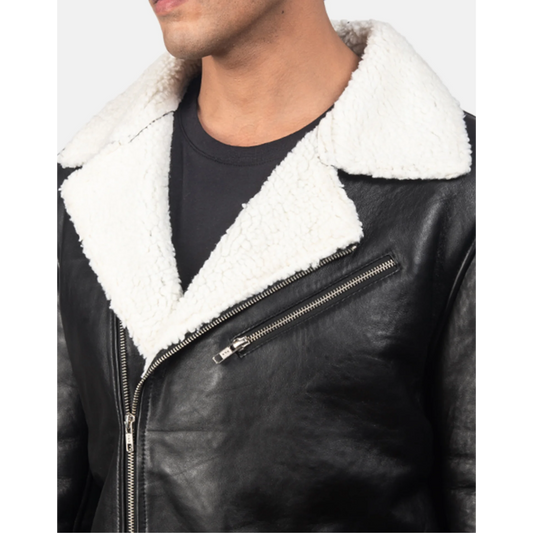 Alberto White Shearling Black Leather Jacket