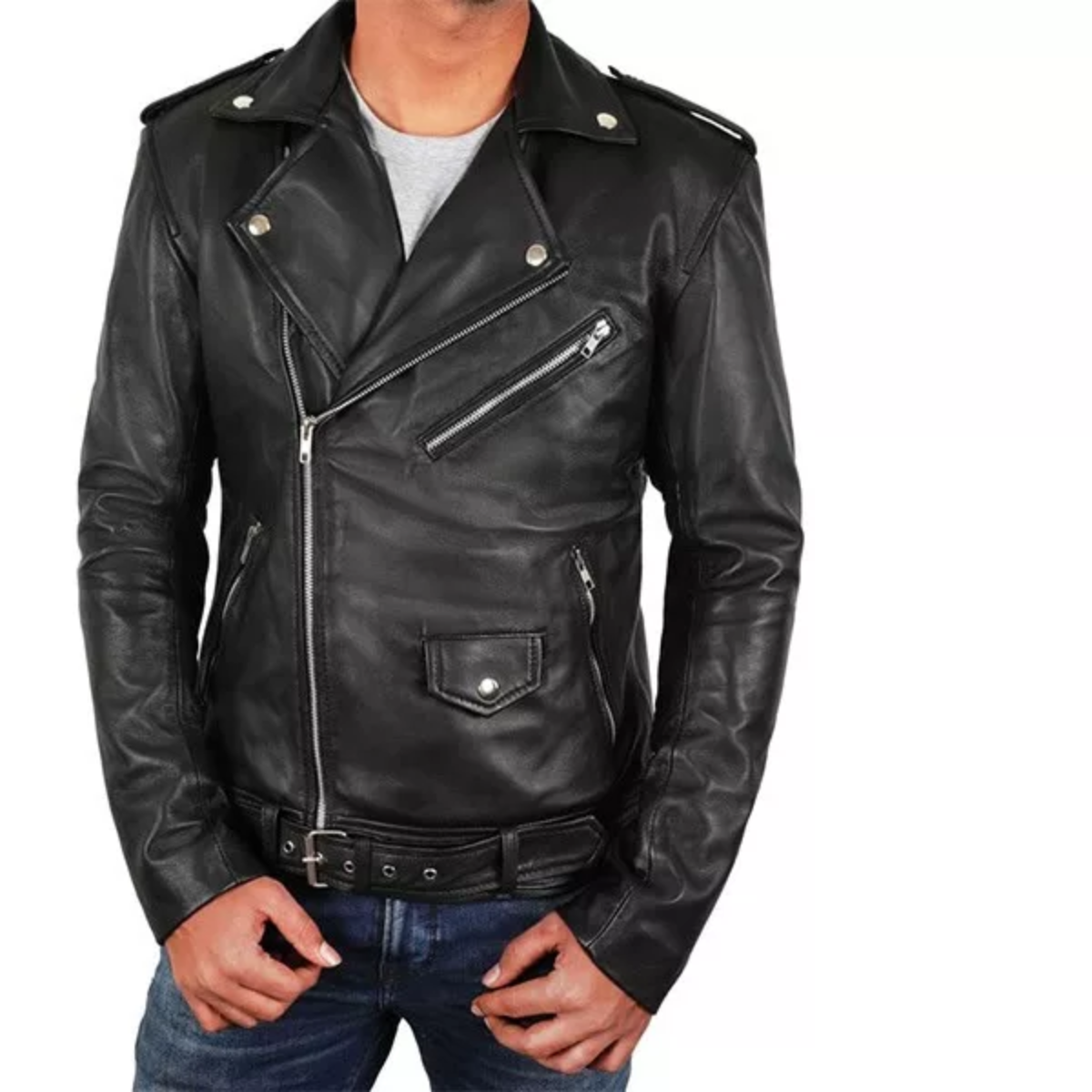 Asymmetrical Biker Leather Jacket