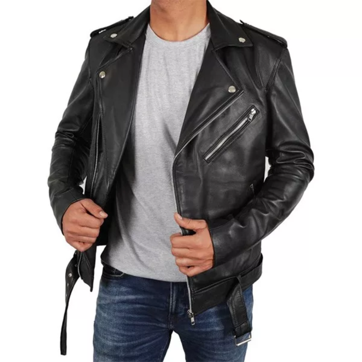 Asymmetrical Biker Leather Jacket