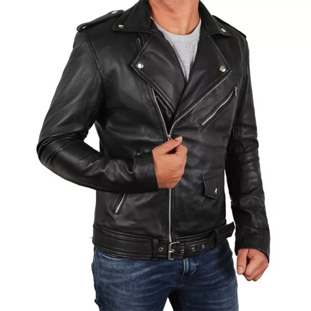 Asymmetrical Biker Leather Jacket