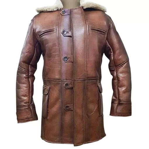 Bane Coat Brown Genuine Leather Coat Faux Shearling Costume