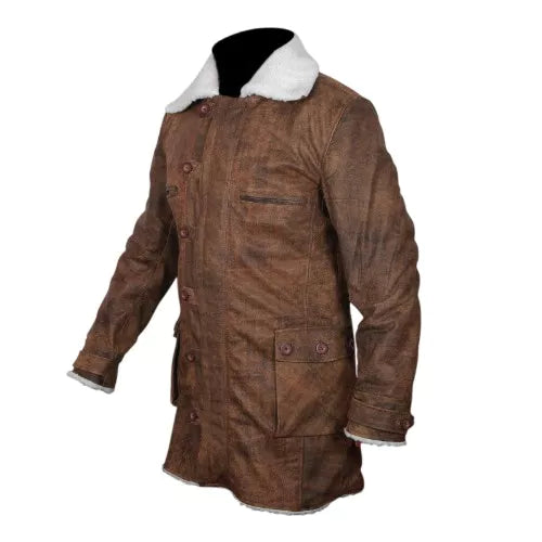 Bane Coat Distressed Brown Genuine Real Leather Jacket Dark Knight Shearling