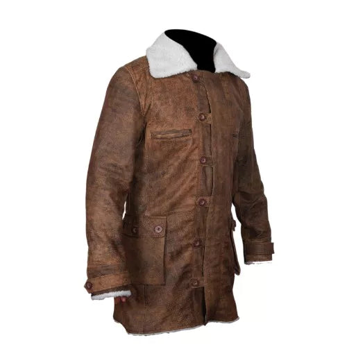 Bane Coat Distressed Brown Genuine Real Leather Jacket Dark Knight Shearling