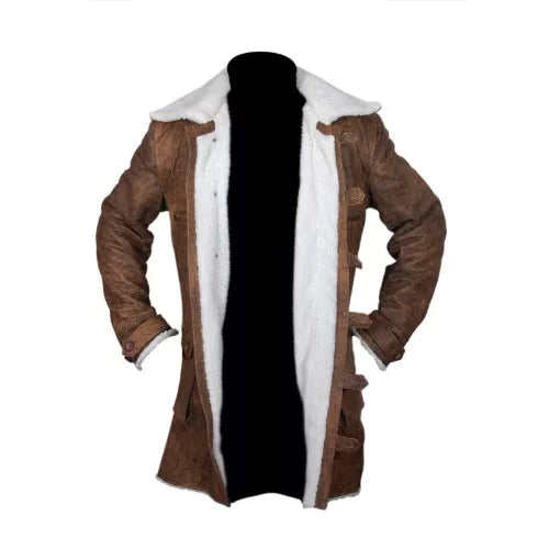 Bane Coat Distressed Brown Genuine Real Leather Jacket Dark Knight Shearling