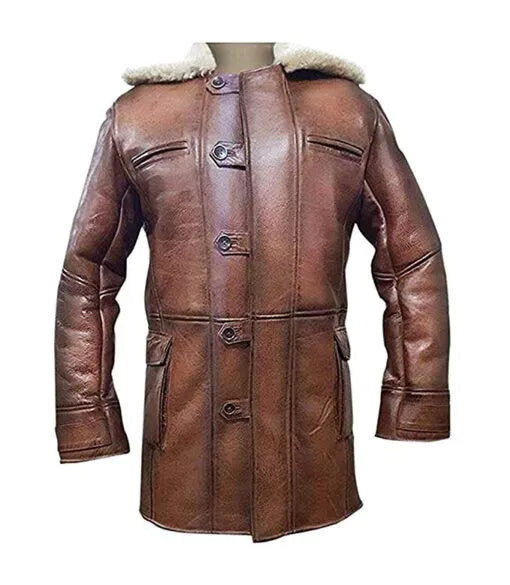 Bane Coat Brown Genuine Leather Coat Faux Shearling Costume