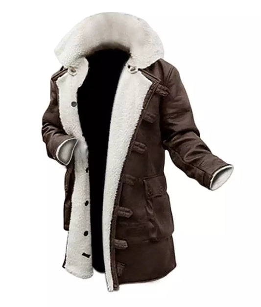 Men's Brown Bane Sherpa Coat - Genuine Leather Swedish Winter Coat