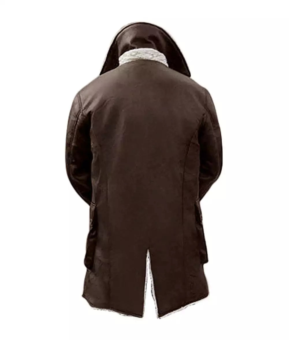 Men's Brown Bane Sherpa Coat - Genuine Leather Swedish Winter Coat