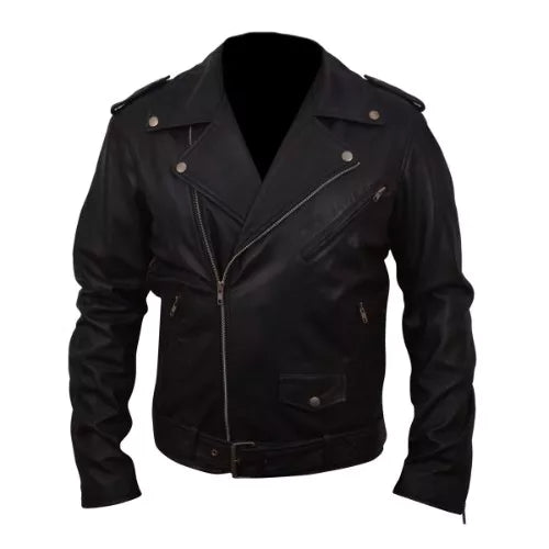 Belted Rider Black Biker Faux Leather Jacket