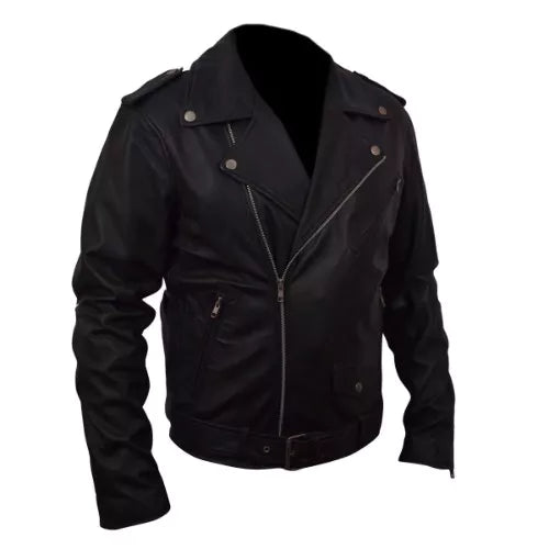 Belted Rider Black Biker Faux Leather Jacket