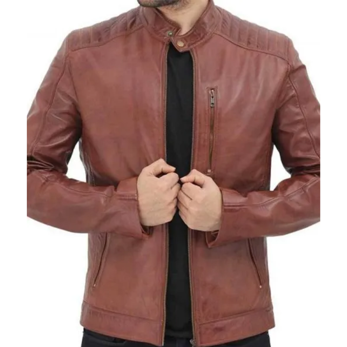 Benjamin Mens Cafe Racer Brown Leather Jacket