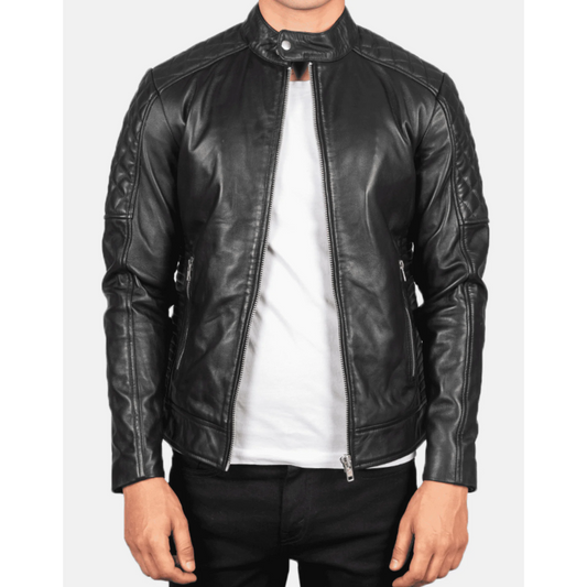 Black Fernando Quilted Biker Leather Jacket