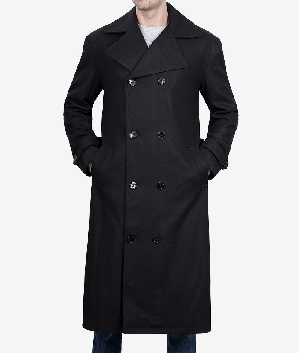 Kenney Men's Black Double Breasted Wool coat