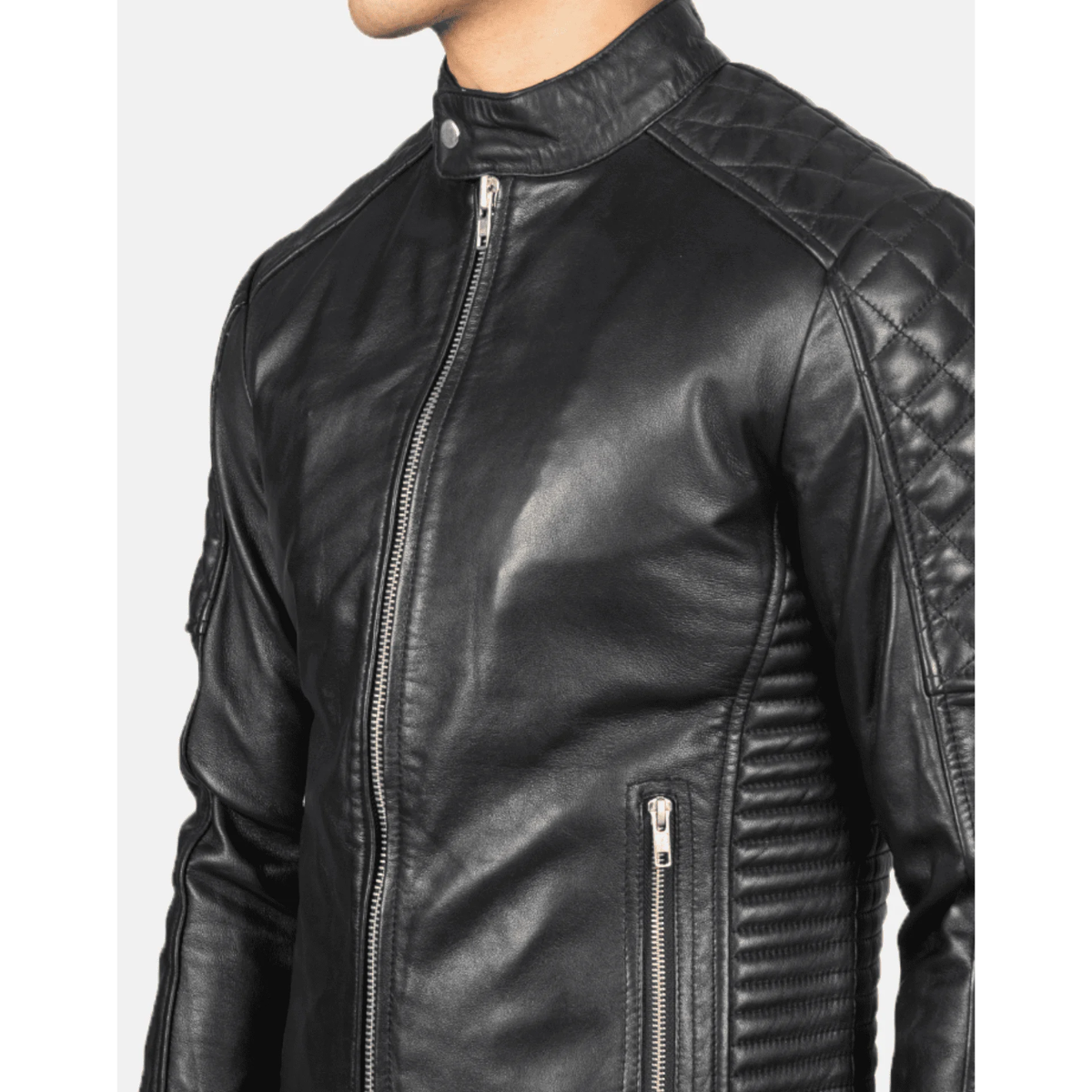 Black Fernando Quilted Biker Leather Jacket