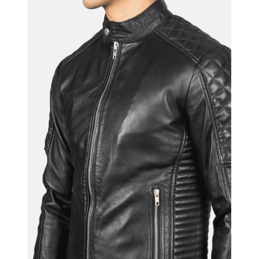 Black Fernando Quilted Biker Leather Jacket