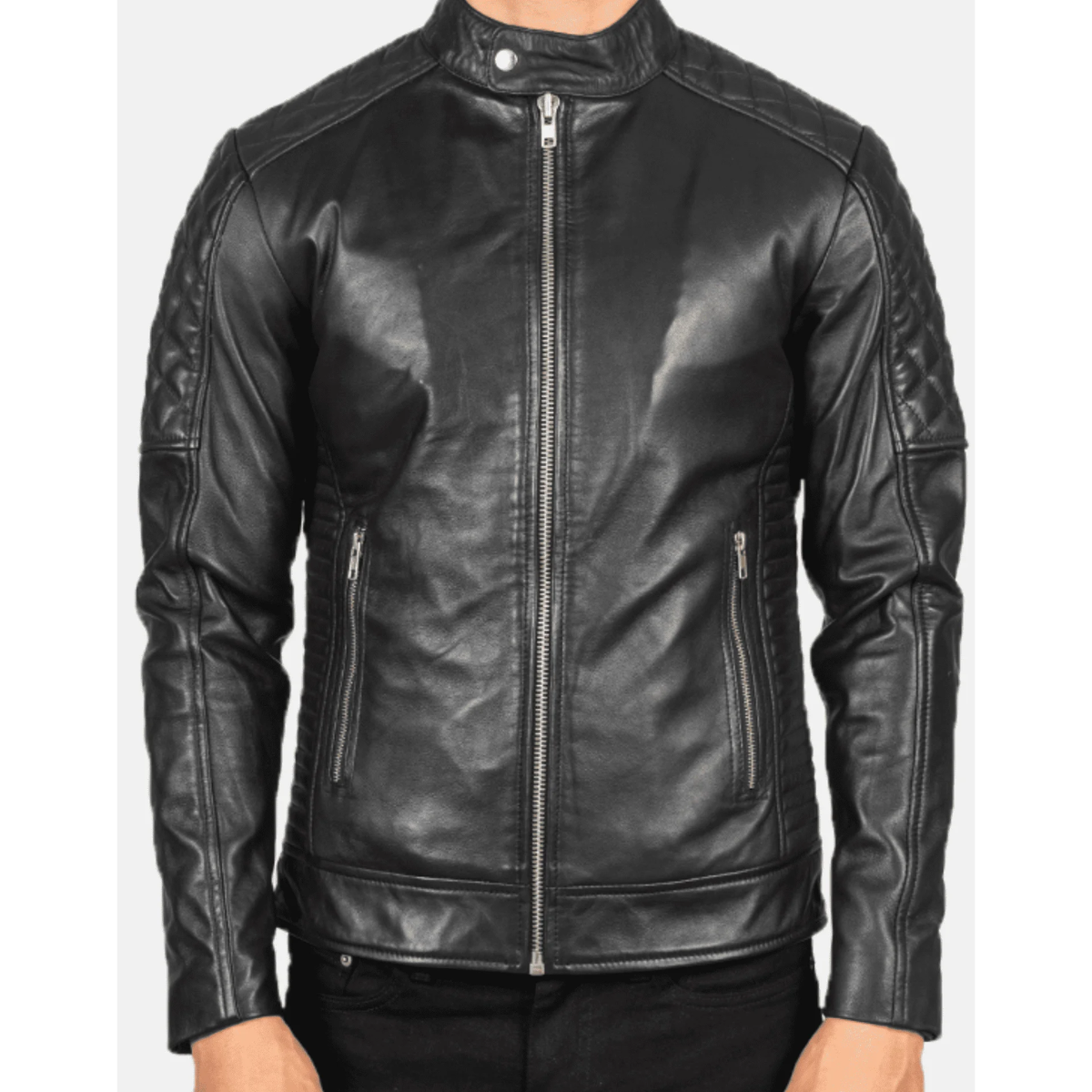 Black Fernando Quilted Biker Leather Jacket