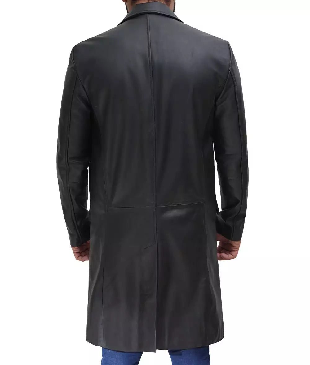 Men's Genuine Cowhide Black Long Leather Coat