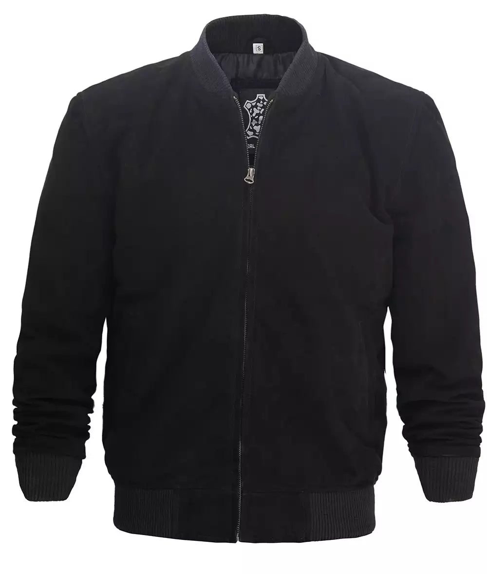 Premium Black Suede Bomber Jacket for Men