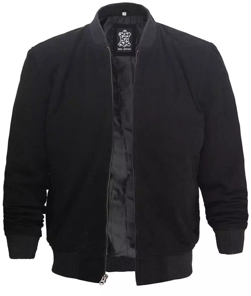 Premium Black Suede Bomber Jacket for Men