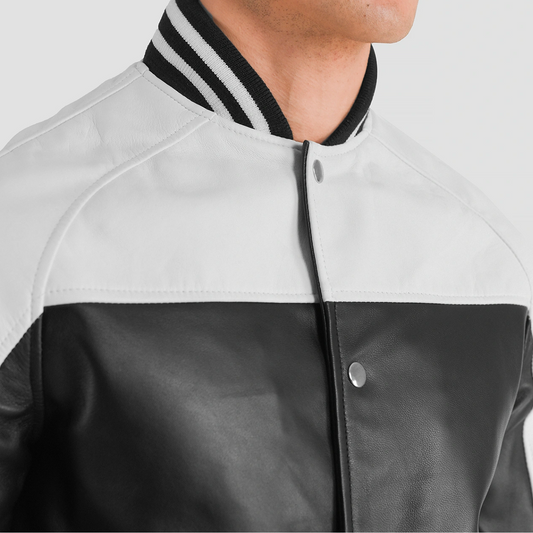 Black & White Terrance Leather Varsity Jacket