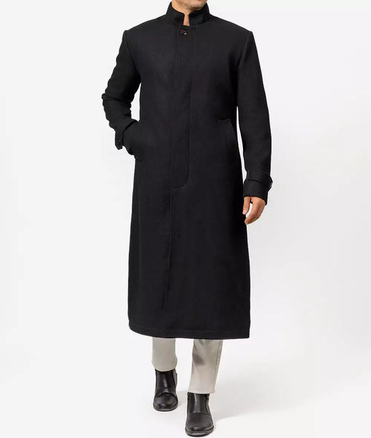 McGhee Men's Black Trench Long Wool Coat