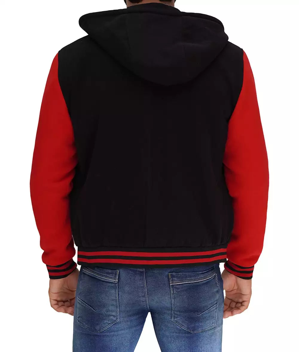 Men's Salerno Black and Red Varsity Jacket with Hood