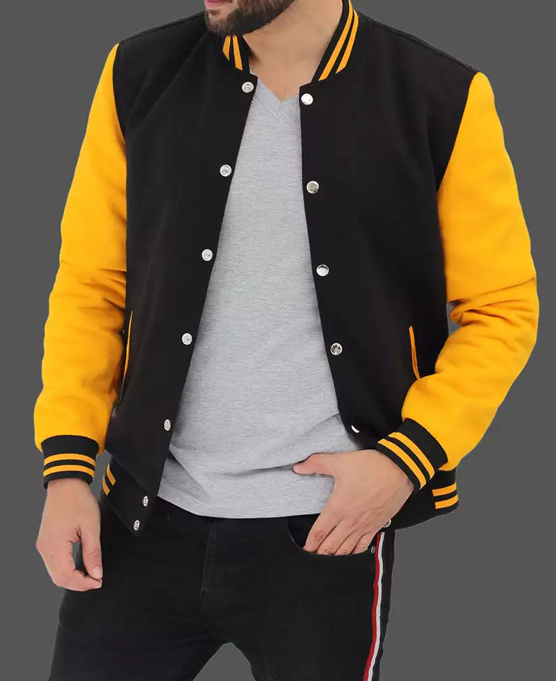 Men's Black & Yellow Letterman Varsity Jacket