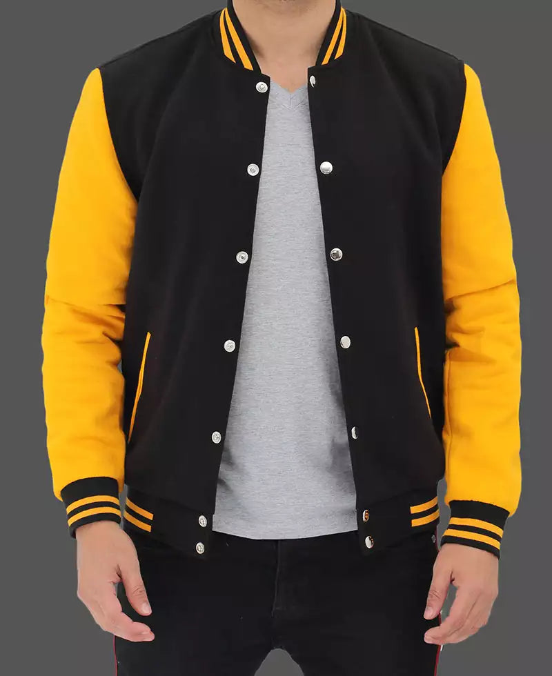 Men's Black & Yellow Letterman Varsity Jacket