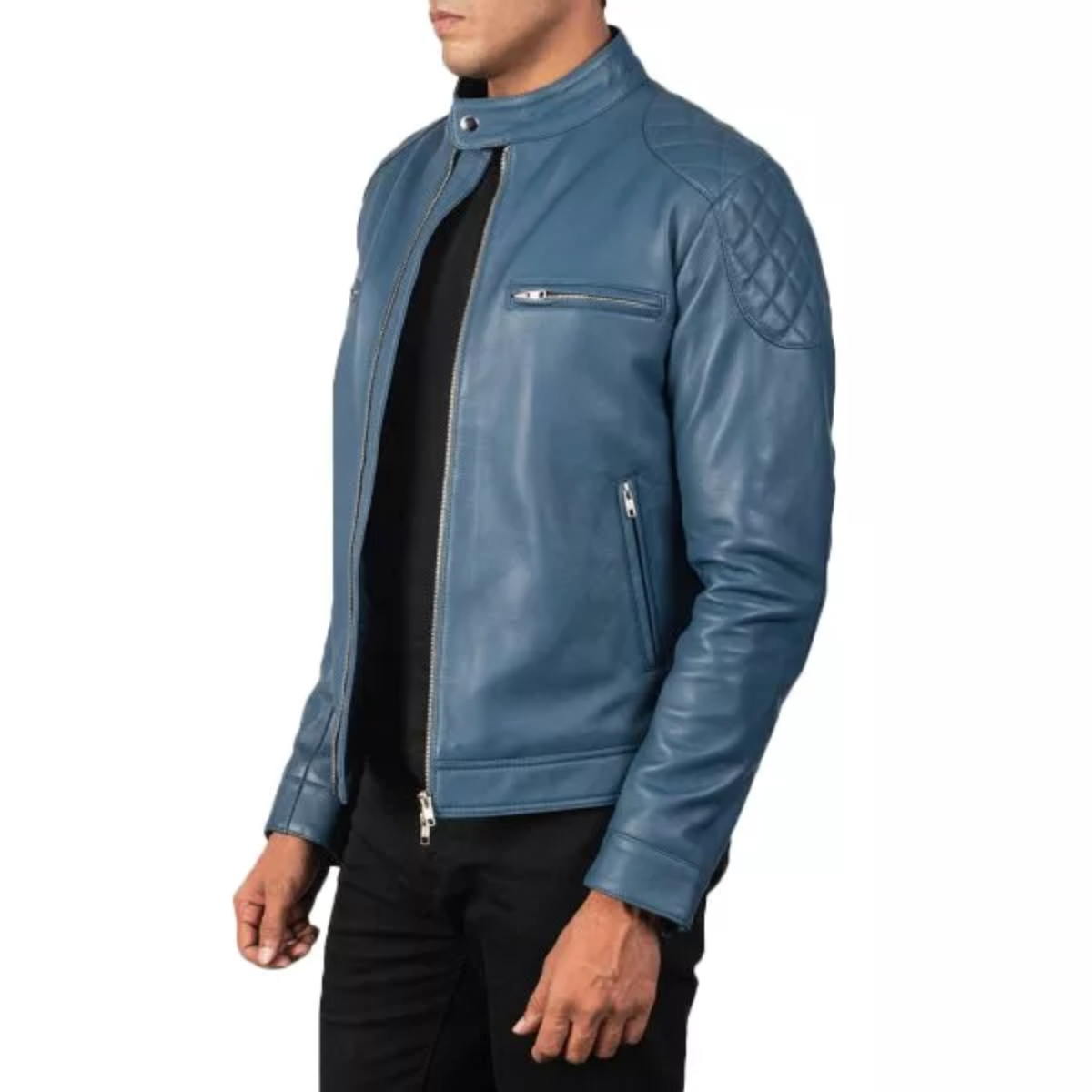 Blue Quilted Jacket Mens