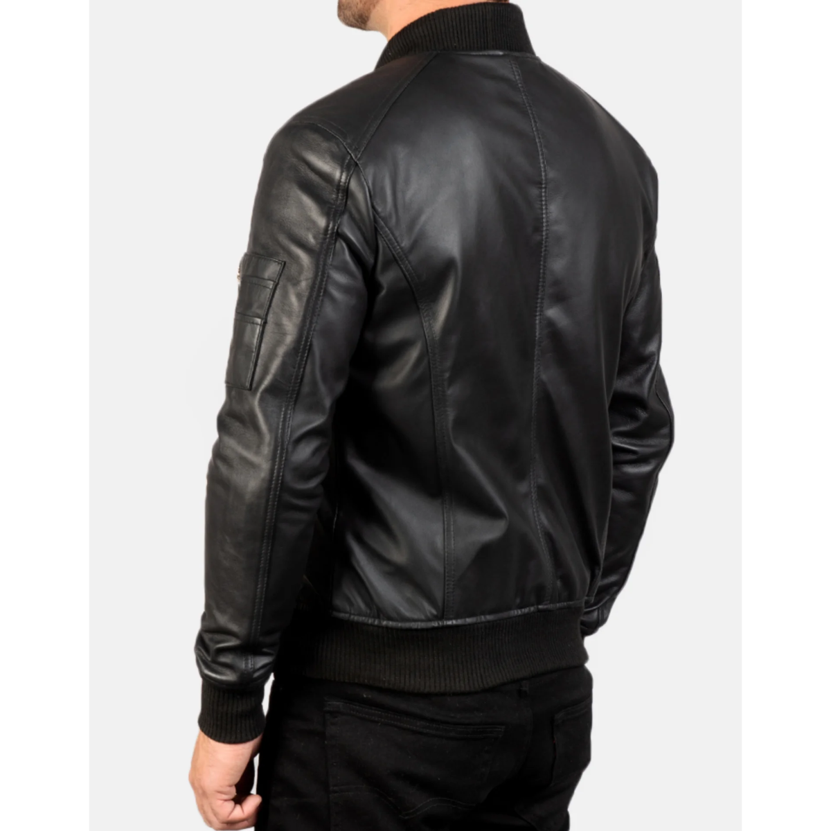 Bomia Ma-1 Black Leather Bomber Jacket