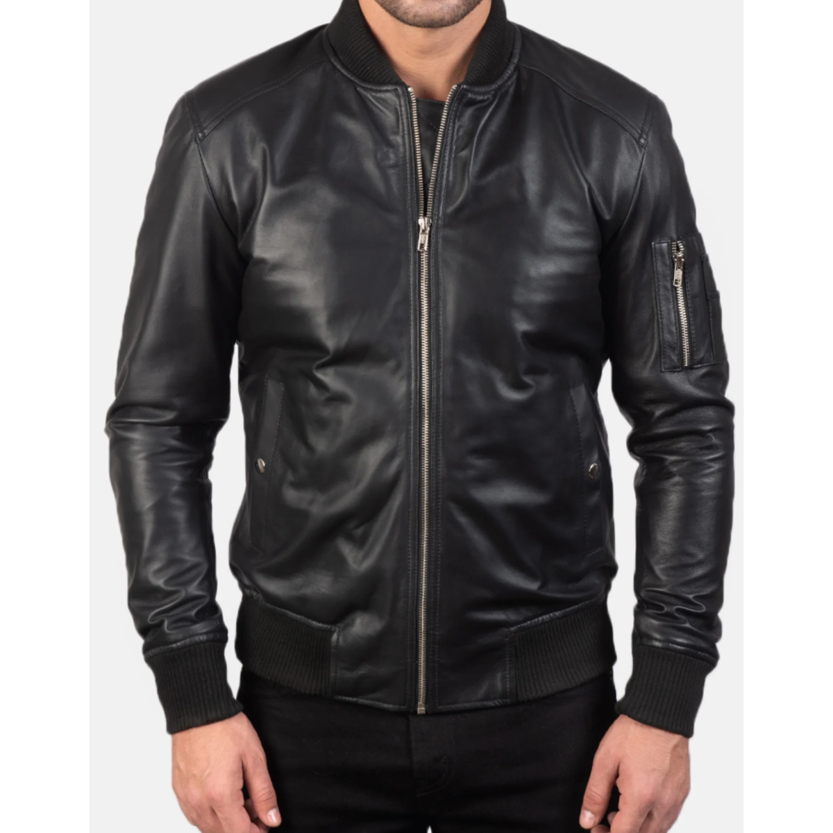 Bomia Ma-1 Black Leather Bomber Jacket