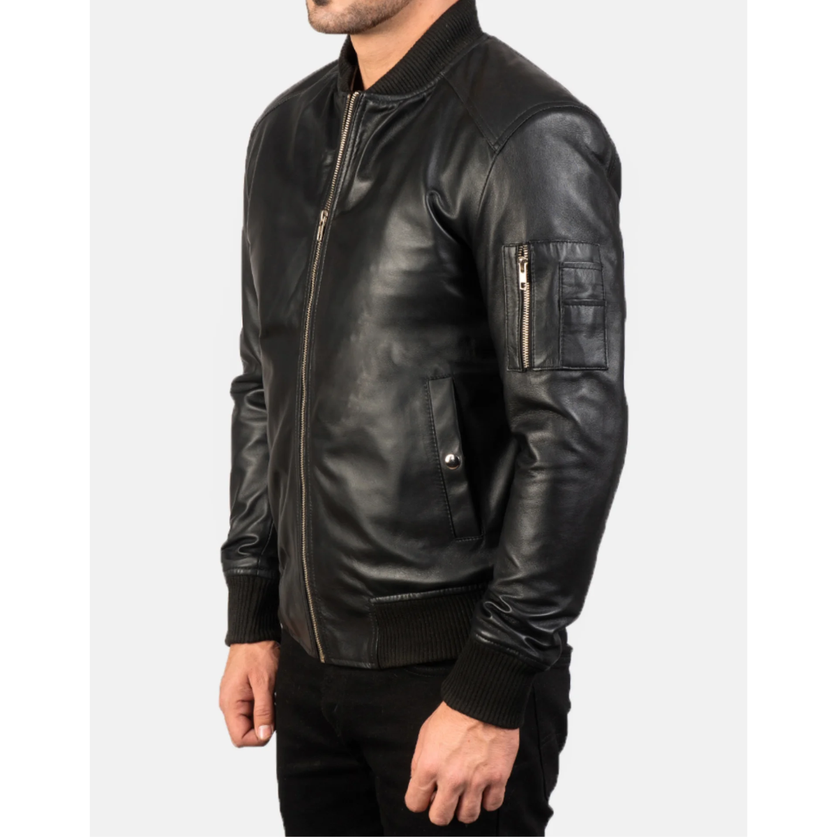 Bomia Ma-1 Black Leather Bomber Jacket