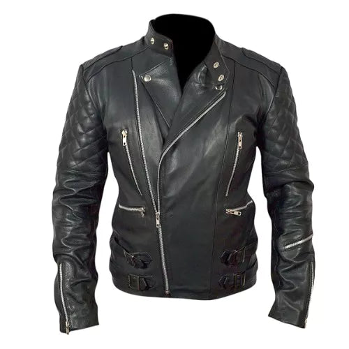 Men's Brando Motorcycle Biker Black Genuine Leather Jacket