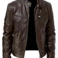 Cafe Racer Biker Brown Genuine Sheepskin Leather Jacket