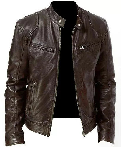 Cafe Racer Biker Brown Genuine Sheepskin Leather Jacket