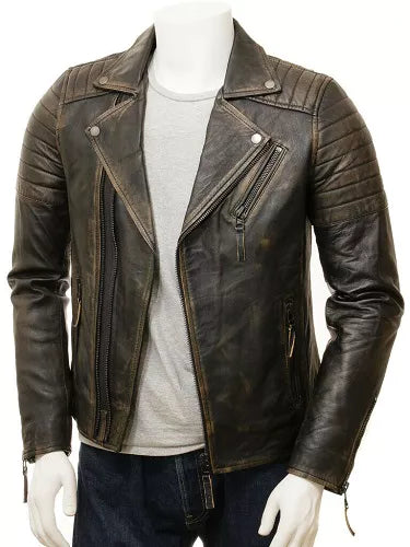 Cafe Racer Distressed Black Faded Seams Genuine Leather Jacket