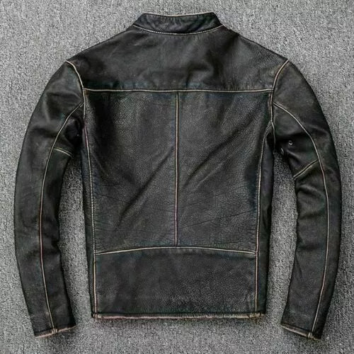 Cafe Racer Distressed Black Genuine Leather Jacket