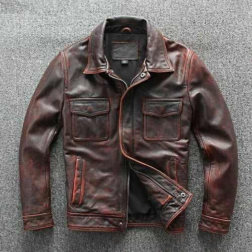 Cafe Racer Distressed Brown Genuine Biker Leather Jacket