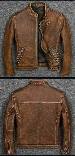 Cafe Racer Distressed Tan Brown Genuine Biker Leather Jacket